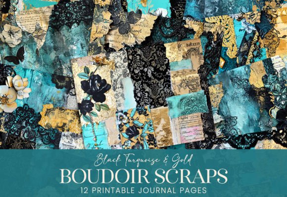 Download Boudoir Scraps Black Lace Turquoise Gold - Boudoir Collection